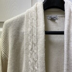 VTG SML Sport Women's Medium Cream Open Cabled Cardigan Sweater 90's CottageCore